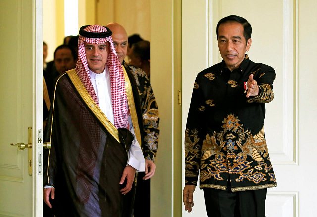 indonesia president joko widodo welcomes saudi arabia foreign minister adel bin ahmed al jubeir at presidential palace in bogor indonesia october 22 2018 photo reuters indonesia president joko widodo welcomes saudi arabia foreign minister adel bin ahmed al jubeir at presidential palace in bogor indonesia october 22 2018 photo reuters