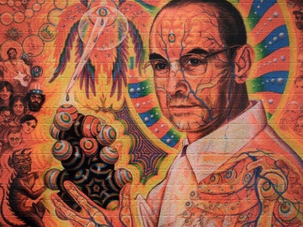 a portrait of late swiss chemist albert hoffman packages is seen on a collection of lsd blotting papers shown during an exhibition entitled quot lsd the 75 years of a problem child quot at the swiss national library on september 21 2018 in bern photo afp