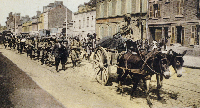 a file photo taken in 1914 shows a postcard released by the historial de peronne wwi museum of african troops from the french colonies in the streets of amiens in 1914 before the battle of the somme during the first world war photo afp
