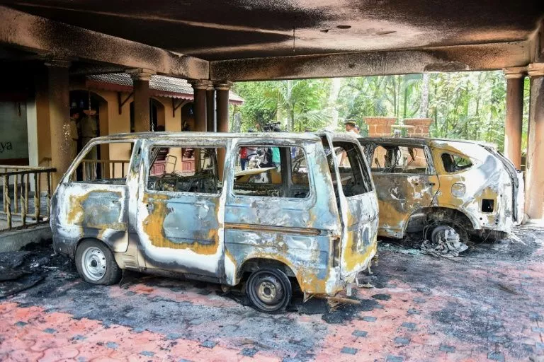 the attackers set ablaze two cars and a scooter outside a retreat founded by a preacher who had backed letting women enter a renowned indian temple photo afp the attackers set ablaze two cars and a scooter outside a retreat founded by a preacher who had backed letting women enter a renowned indian temple photo afp