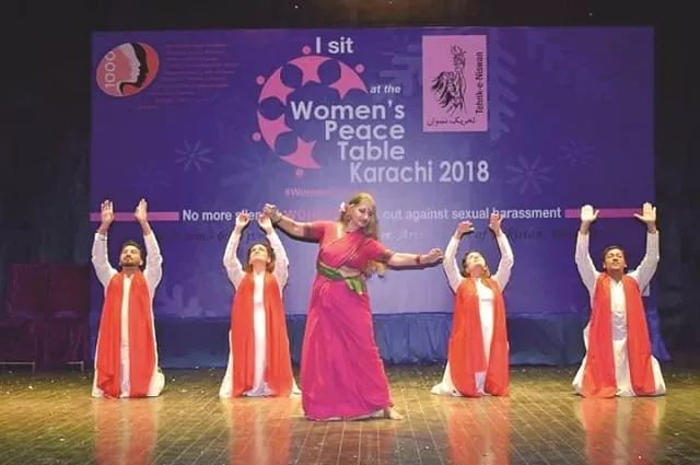 sheema kirmani and troupe give a symbolic performance highlighting the issue of sexual harassment at arts council pakistan photo courtesy tehreek e niswan sheema kirmani and troupe give a symbolic performance highlighting the issue of sexual harassment at arts council pakistan photo courtesy tehreek e niswan