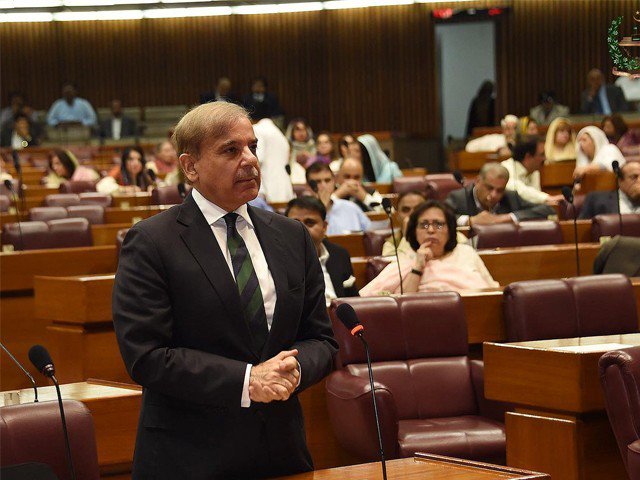leader of opposition shehbaz sharif speaking at national assembly session in islamabad photo express