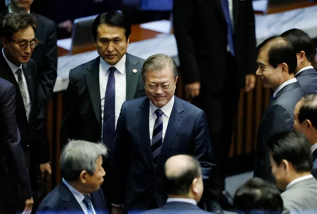 south korea 039 s president moon jae in c leaves after delivering a speech on the government 039 s 2019 budget proposal during a plenary session at the national assembly in seoul on november 1 2018 photo afp south korea 039 s president moon jae in c leaves after delivering a speech on the government 039 s 2019 budget proposal during a plenary session at the national assembly in seoul on november 1 2018 photo afp