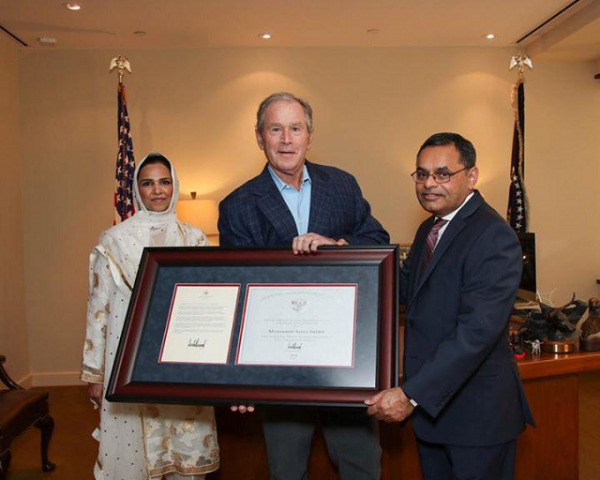 the award was presented to sheikh by former us president george w bush in a ceremony organised by javaid anwar in coordination with the bush 039 s office photo express the award was presented to sheikh by former us president george w bush in a ceremony organised by javaid anwar in coordination with the bush 039 s office photo express