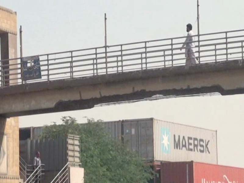 the locals say that despite threats they are compelled to use the pedestrian bridge leading to mai kolachi from tower as there is no other way to cross the busy road photo express