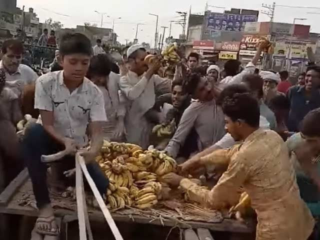 in the video which went viral it can be seen that the boy selling bananas on a donkey cart is being swarmed by a mob that steals his fruits from every direction screengrab twitter in the video which went viral it can be seen that the boy selling bananas on a donkey cart is being swarmed by a mob that steals his fruits from every direction screengrab twitter