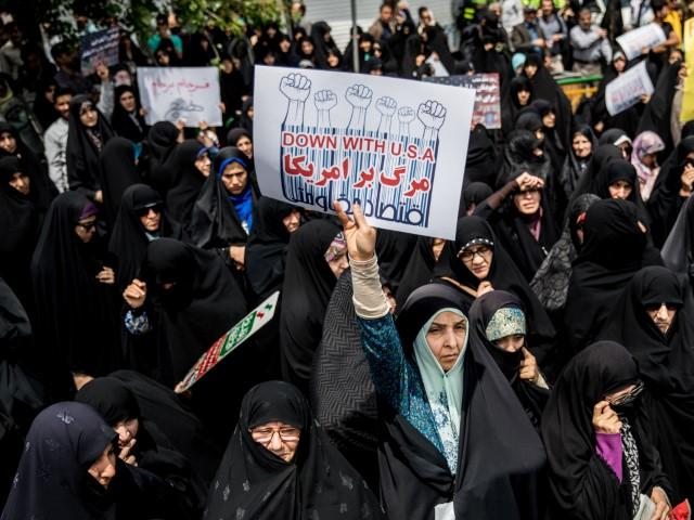 iranian women protest in tehran against u s president donald trump 039 s decision to walk out of the 2015 nuclear deal may 11 2018 photo reuters