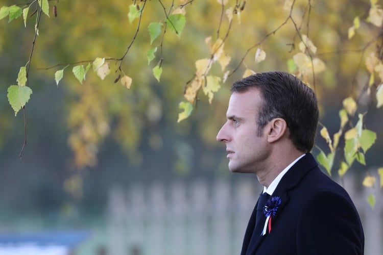 french president emmanuel macron arrives to pay his respect by the tomb of lieutenant robert porchon brother in arms of french writer maurice genevoix at the trottoir necropolis in les eparges france november 6 2018 as part of the ceremonies marking the centenary of the first world war photo reuters