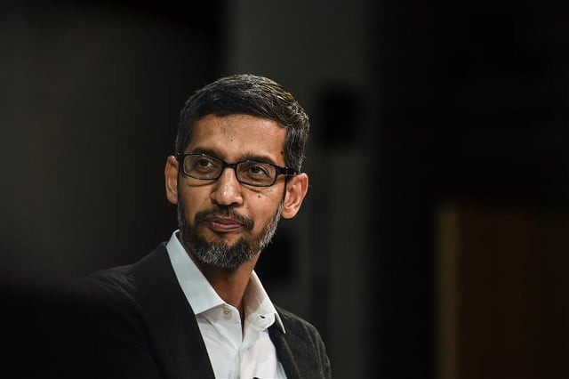 in this file photo taken on november 1 2018 sundar pichai ceo google speaks at the new york times dealbook conference in new york city photo afp in this file photo taken on november 1 2018 sundar pichai ceo google speaks at the new york times dealbook conference in new york city photo afp