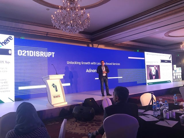 tpl ceo adnan shahid delivering a talk on quot unlocking growth with location based services quot at 021disrupt 2018 photo express