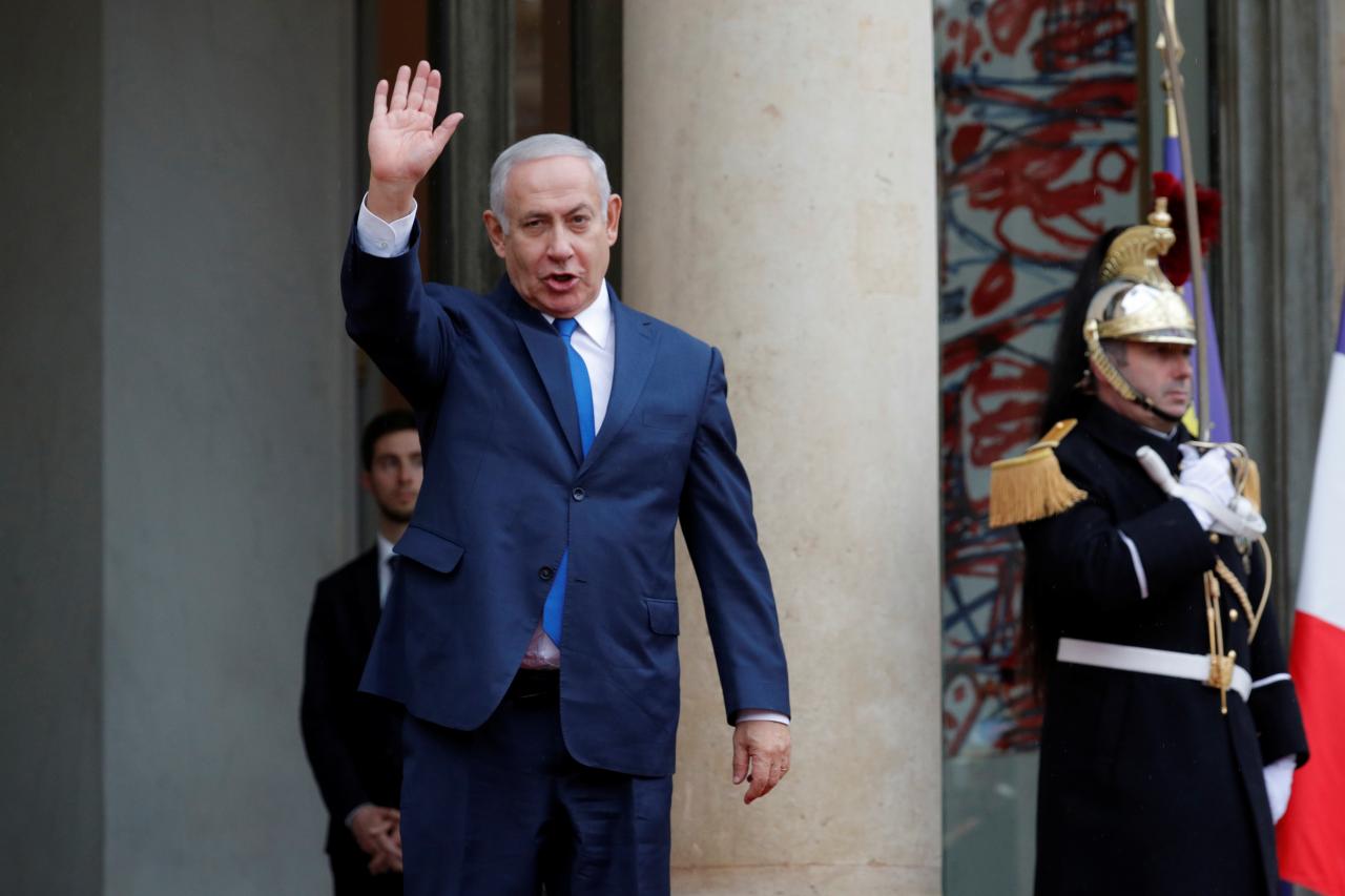israel prime minister benjamin netanyahu arrives for a lunch at the elysee palace in paris as part of the commemoration ceremony for armistice day 100 years after the end of the first world war france photo afp