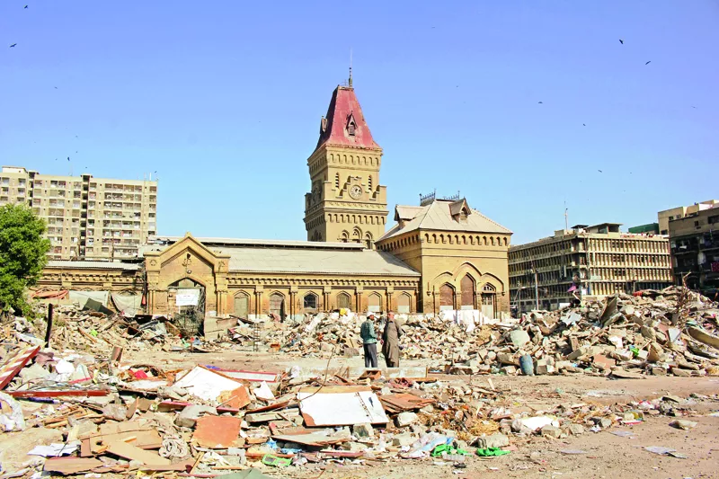the historic structure of the empress market stands while surrounding illegal encroachments were razed to the ground in the operation on sunday photo athar khan express the historic structure of the empress market stands while surrounding illegal encroachments were razed to the ground in the operation on sunday photo athar khan express