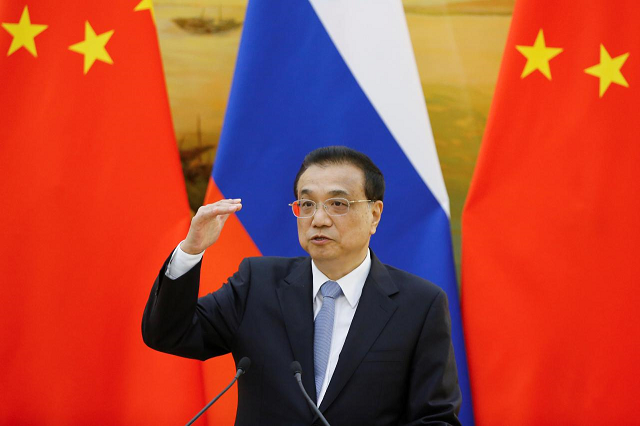 chinese premier li keqiang attends a joint news conference with russian prime minister dmitry medvedev not pictured at the great hall of the people in beijing november 7 2018 photo reuters