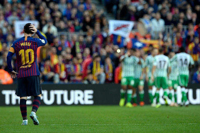 barca last endured a league defeat at the camp nou against alaves in september 2016 but following 42 games unbeaten their run was ended by a brilliant counter attacking display from betis photo afp