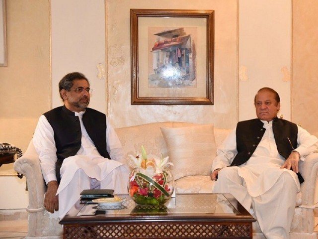 former premiers shahid khaqan abbasi l and nawaz sharif r photo file