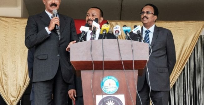 ethiopia 039 s prime minister abiy ahmed c and somalia 039 s president mohamed abdullahi mohamed met in northern ethiopia to push for regional economic development photo afp