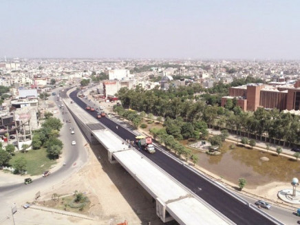 a view of the ongoing construction work of shaukat khanum flyover photo file