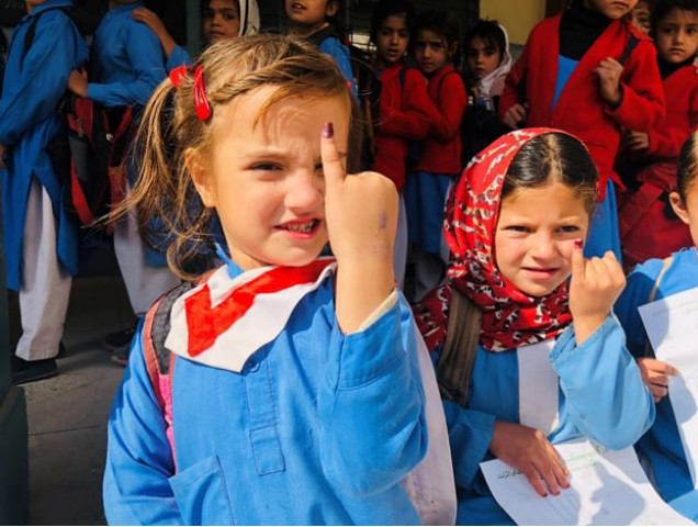 tayyaba poses with her marked finger during the polio vaccination drive in her school photo express tayyaba poses with her marked finger during the polio vaccination drive in her school photo express