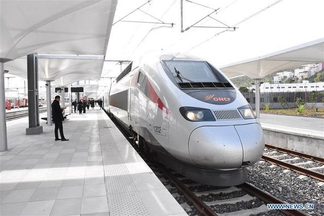 a high speed train is seen at a station in rabat morocco on nov 16 2018 photo xinhua