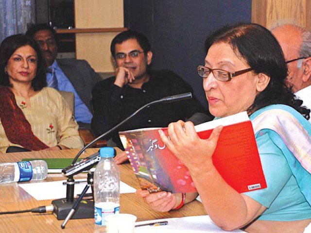 fahmida riaz reading one of her poems at safma on tuesday photo muhammad javaid