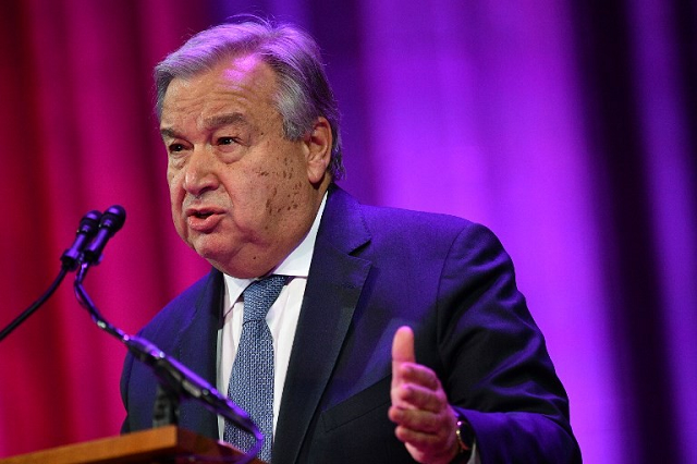 un secretary general antonio guterres speaks at the national cathedral in washington dc on november 13 2018 photo afp