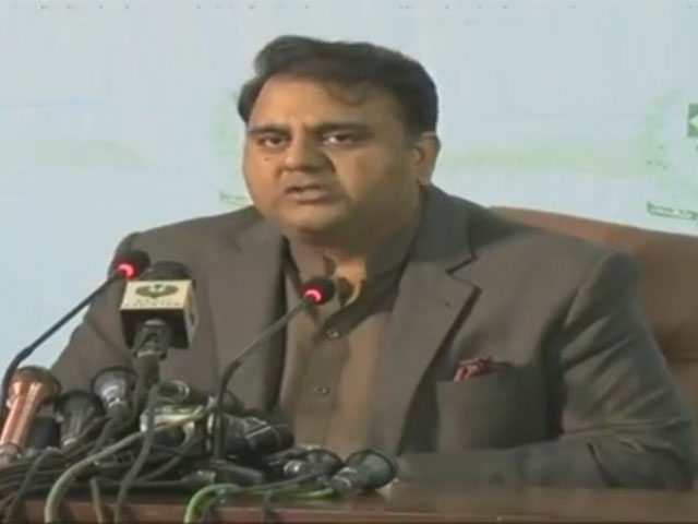 information minister fawad chaudhry addresses media in islamabad on november 23 2018 photo express news screen grab