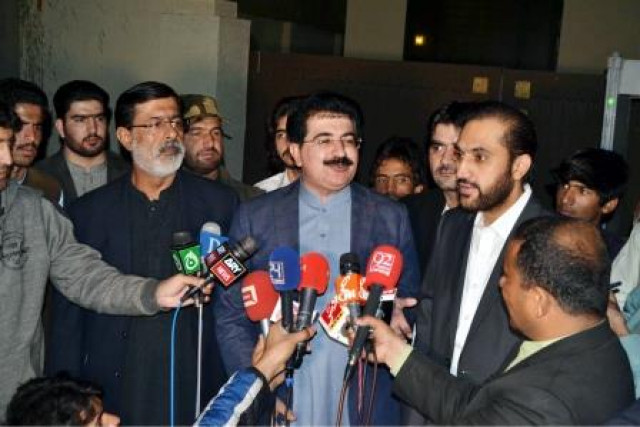 senate chairman sadiq sanjrani next to balochistan assembly speaker mir quddus bizenjo addresses media in quetta photo ppi senate chairman sadiq sanjrani next to balochistan assembly speaker mir quddus bizenjo addresses media in quetta photo ppi