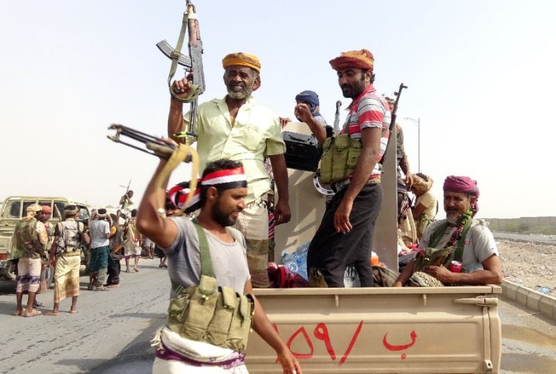 yemeni pro government forces gather on the eastern outskirts of hodeida as they continue to battle for the control of the city from huthi rebels photo afp