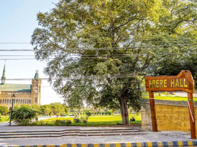 plaque with the name of frere hall placed as part of the government s initiative to conserve the city s old structures photo press release plaque with the name of frere hall placed as part of the government s initiative to conserve the city s old structures photo press release