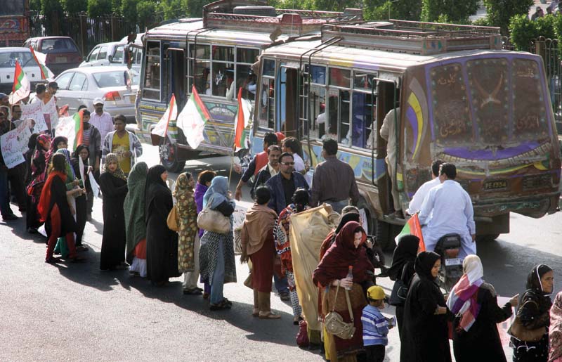 workers of the muttahida qaumi movement staged a protest at hasan square against gas and electricity load shedding in the city on tuesday photo athar khan express