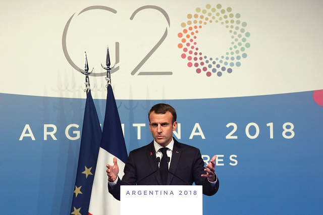 france 039 s president emmanuel macron gestures as he delivers his final press conference on the second day of the g20 leader 039 s summit in buenos aires on december 01 2018 photo afp