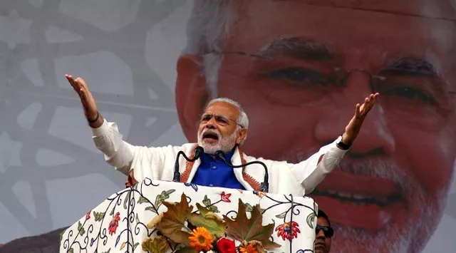 prime minister narendra modi addresses the rally at sher e kashmir cricket stadium in srinagar photo courtesy indian express prime minister narendra modi addresses the rally at sher e kashmir cricket stadium in srinagar photo courtesy indian express