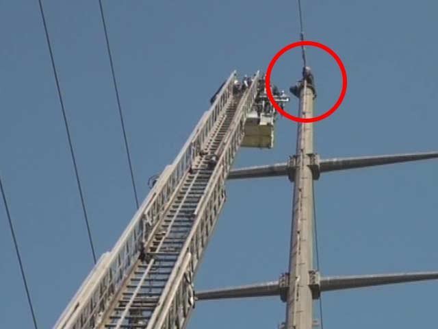 factory worker agrees to climb down from electricity poll on assurances from family express screengrab