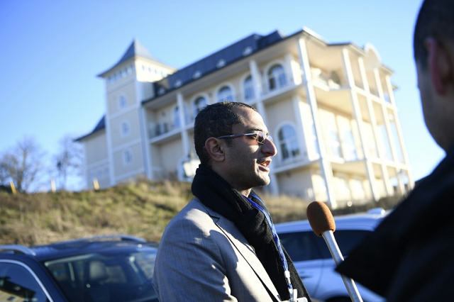 saelem mohammed noman al mughalles a member of the huthi rebel delegation stands outside johannesberg castle in rimbo sweden where yemen peace talks are set to start photo afp