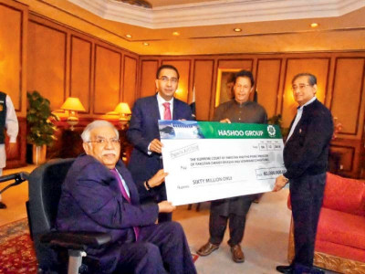 hashoo group presents rs60m cheque for dam fund hashoo group presents rs60m cheque for dam fund