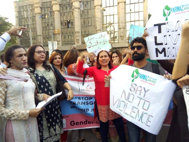 transgender community and civil society activist protest against rise in hate crime and violence towards the transgender persons in karachi photo courtesy shehriyar shehrii