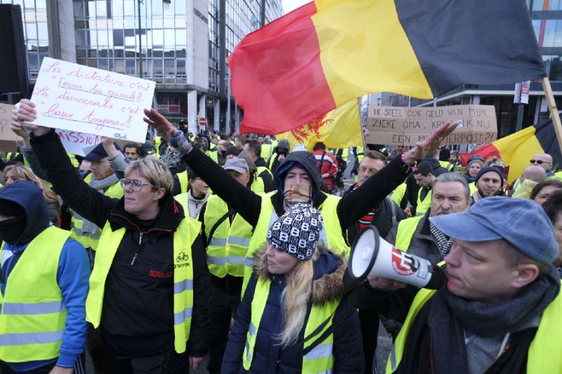 around 300 people demonstrated near major eu buildings at the call of the spreading quot yellow vest quot movement photo afp