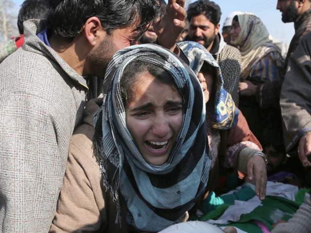 a girl is crying at funeral of her loved one in indian occuoied kashmir 039 s pulwama district on saturday photo xinhua inp