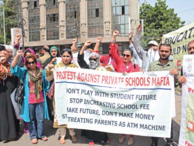 a protest outside karachi press club where parents and other individuals spoke out against the raising of school fees in private schools on september 17 2015 photo online