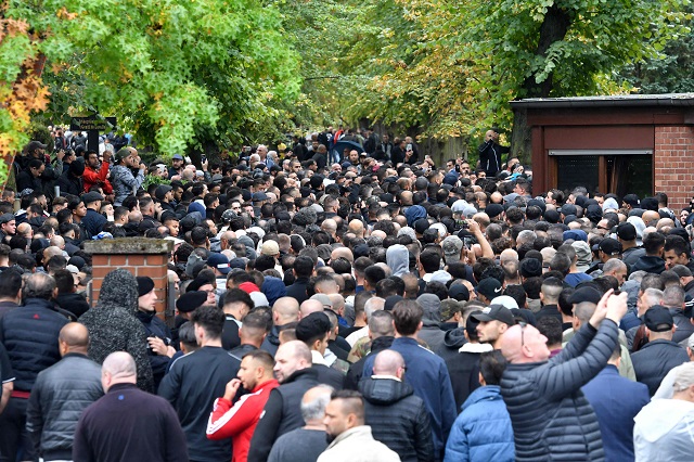 numerous guests of mourning gather at the funeral of shot multiple offender nidal rabih at the new twelve apostle churchyard in berlin on september 13 2018 photo afp