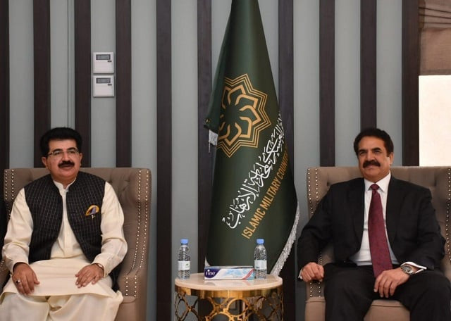 senate chairman sadiq sanjrani briefed by gen retd raheel sharif on imctc in saudi arabia photo express senate chairman sadiq sanjrani briefed by gen retd raheel sharif on imctc in saudi arabia photo express