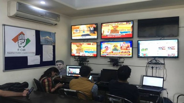 volunteers of india 039 s main opposition congress party monitor tv news channels and social media inside their war room which was setup for a state assembly election in jaipur in the desert state of rajasthan december 3 2018 photo reuters