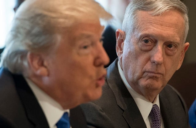 us president donald trump speaks alongside secretary of defense jim mattis 2nd r as he holds a cabinet meeting in the cabinet room at the white house in washington dc december 6 2017 photo afp