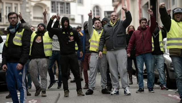 protesters wearing yellow vests gilets jaunes demonstrate in biarritz south western france on december 18 photo afp