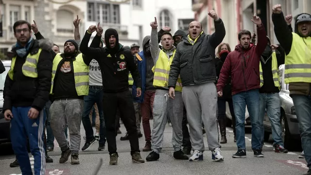 protesters wearing yellow vests gilets jaunes demonstrate in biarritz south western france on december 18 photo afp