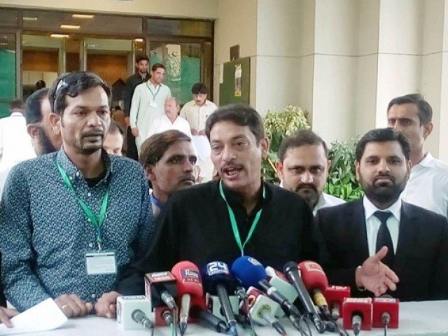 a file photo of faisal raza abidi speaking to media outside supreme court photo online