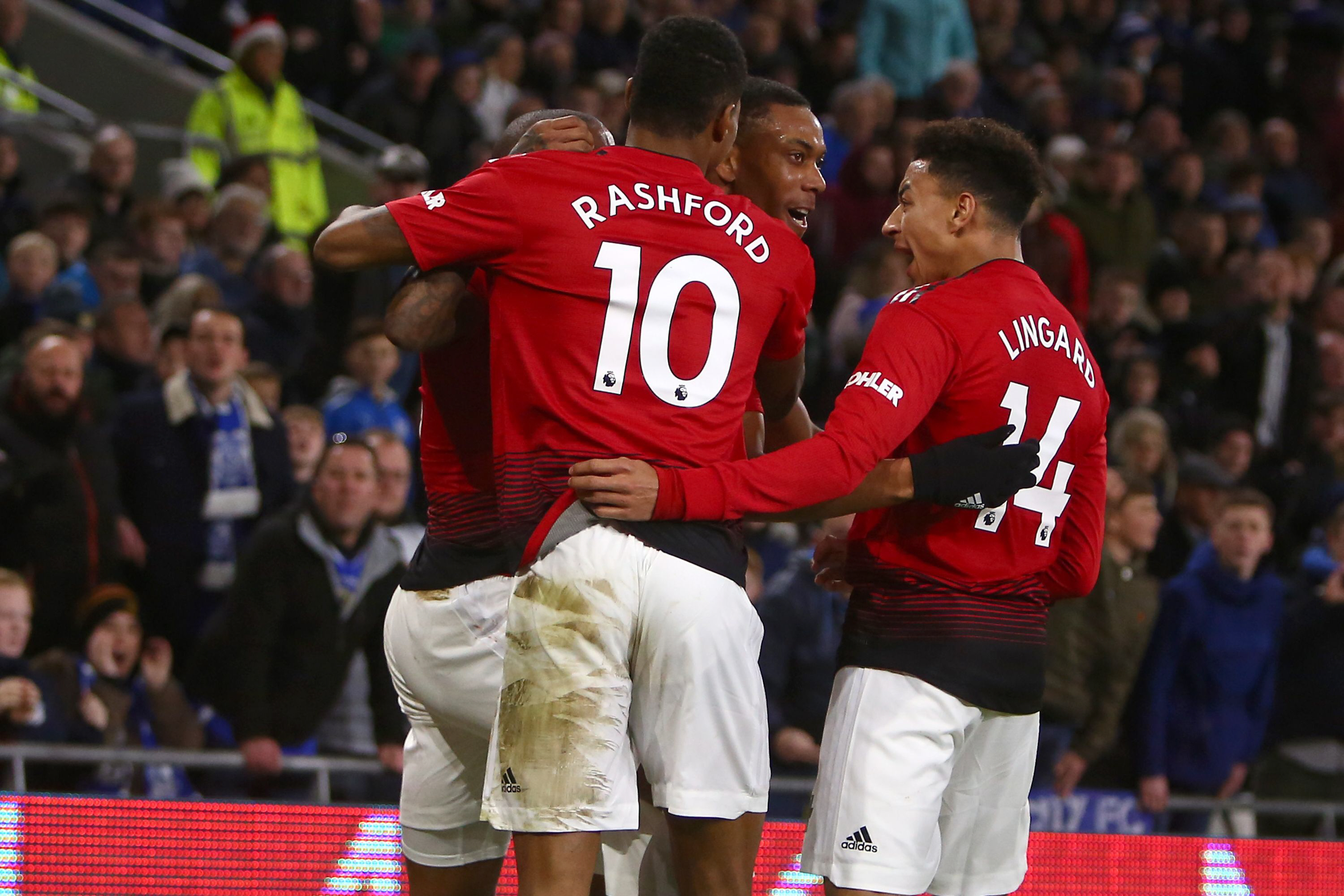 goals from marcus rashford ander herrera anthony martial and a jesse lingard double meant that for once this season it was a good day for the red half of manchester photo afp