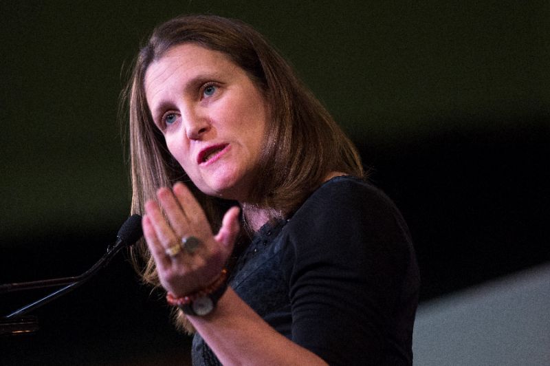canadian foreign minister chrystia freeland repeated a call for the quot immediate quot release of canadians detained in china photo afp