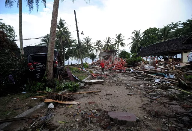 this general view shows damaged buildings at the mutiara carita cottages in carita in banten province on december 24 2018 photo afp this general view shows damaged buildings at the mutiara carita cottages in carita in banten province on december 24 2018 photo afp