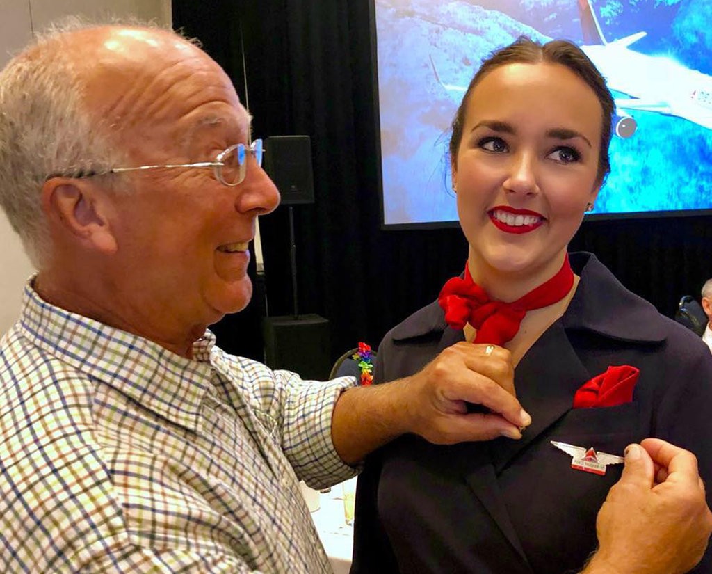 hal vaughan pinning wings on his daughter pierce this year after she graduated from the training program to become a flight attendant